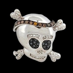 14k Gold Diamond Skull Bones Pendant White Gold 4.8 grams